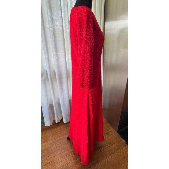 Vintage 70s maxi dress, red kaftan robe, wide flared sleeves, wool blend - Picture 7 of 9